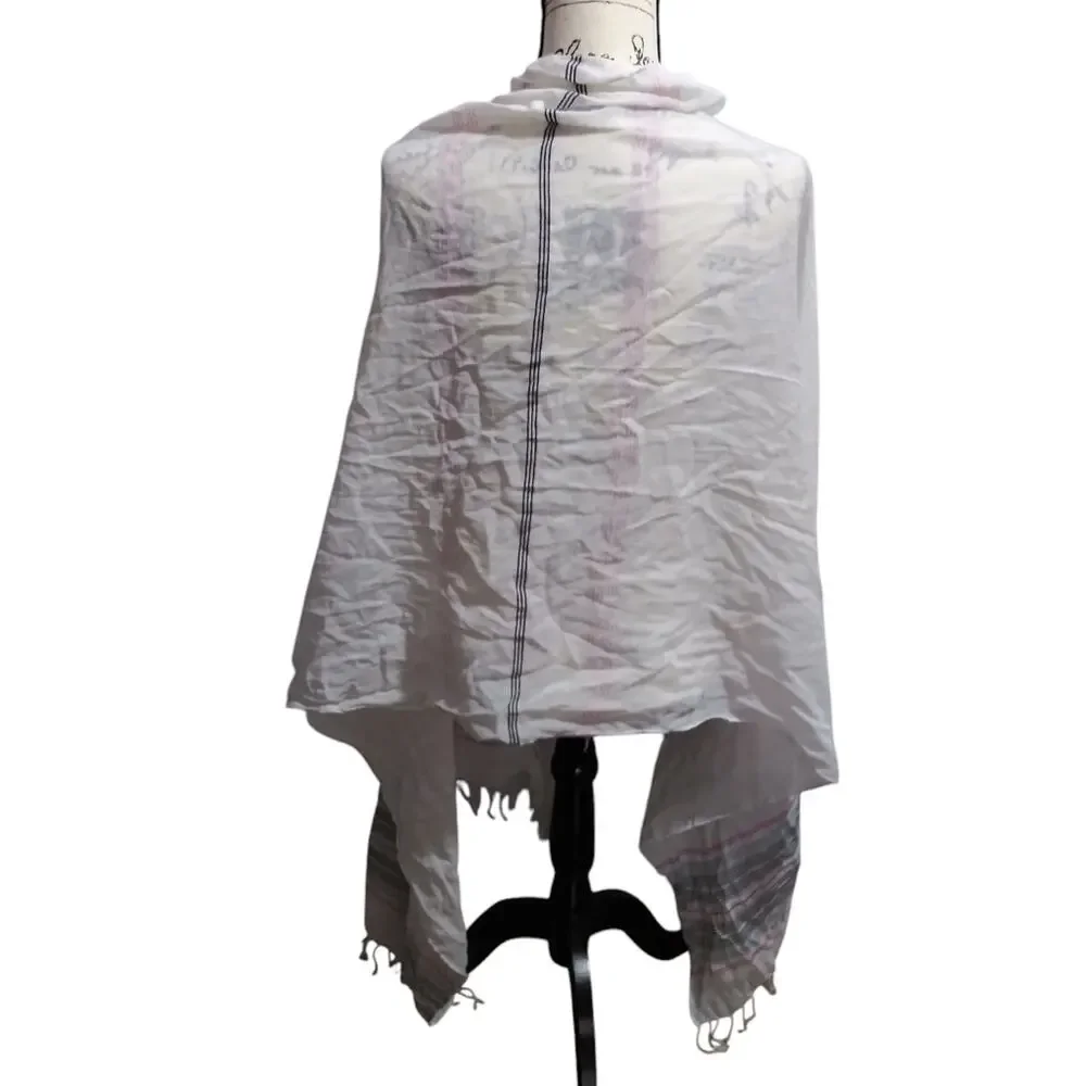 Eddie Bauer White Scarf with Striped Fringe Cotton Spring Layer Size OS